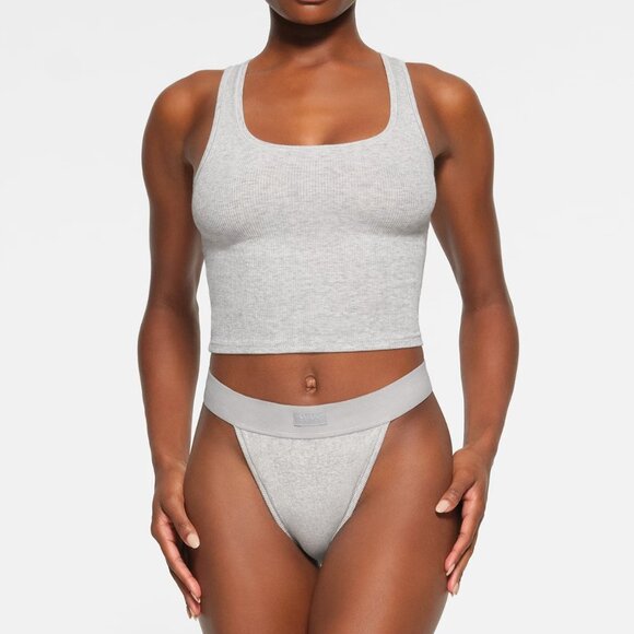 Skims Cotton Rib Tank - Light Heather Grey, Size M - Picture 1 of 7